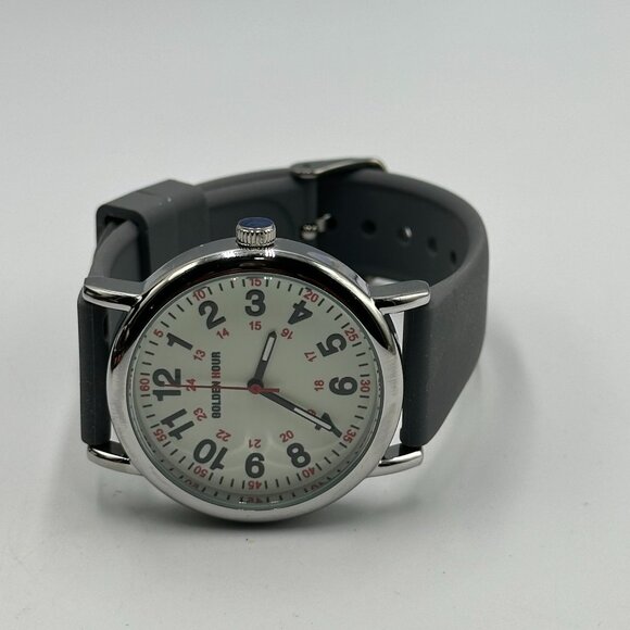 Golden Hour Nurse Watch Women Silver Tone Grey Silicone Band New Battery - Picture 9 of 14
